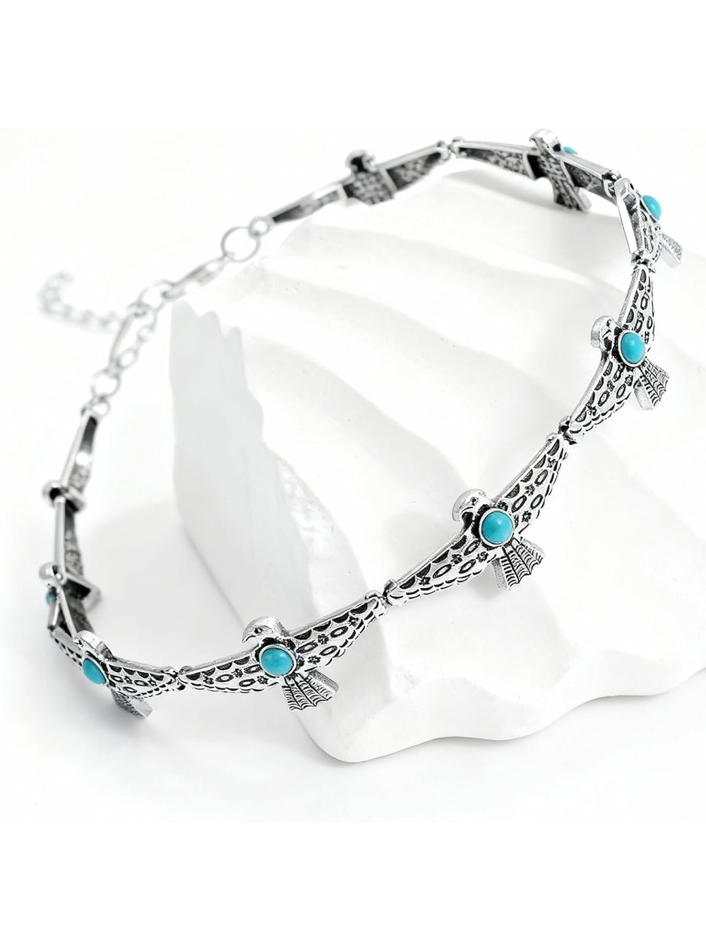 New! Silver Thunderbird Turquoise Western Choker Necklace